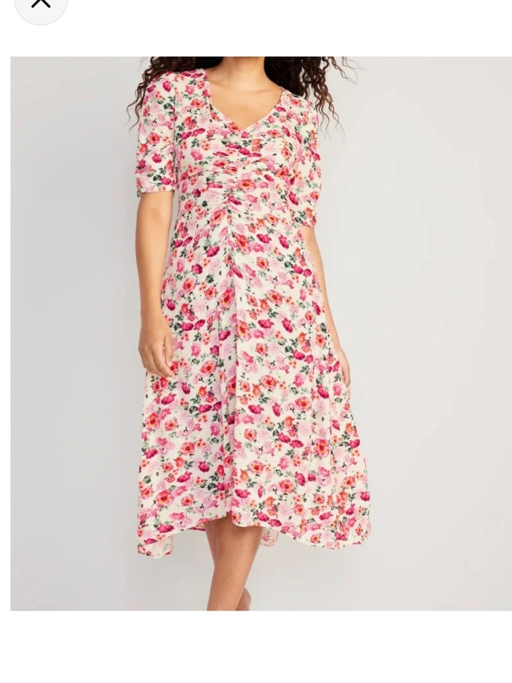 Old Navy Puff-Sleeve V-Neck Crepe Midi Dress